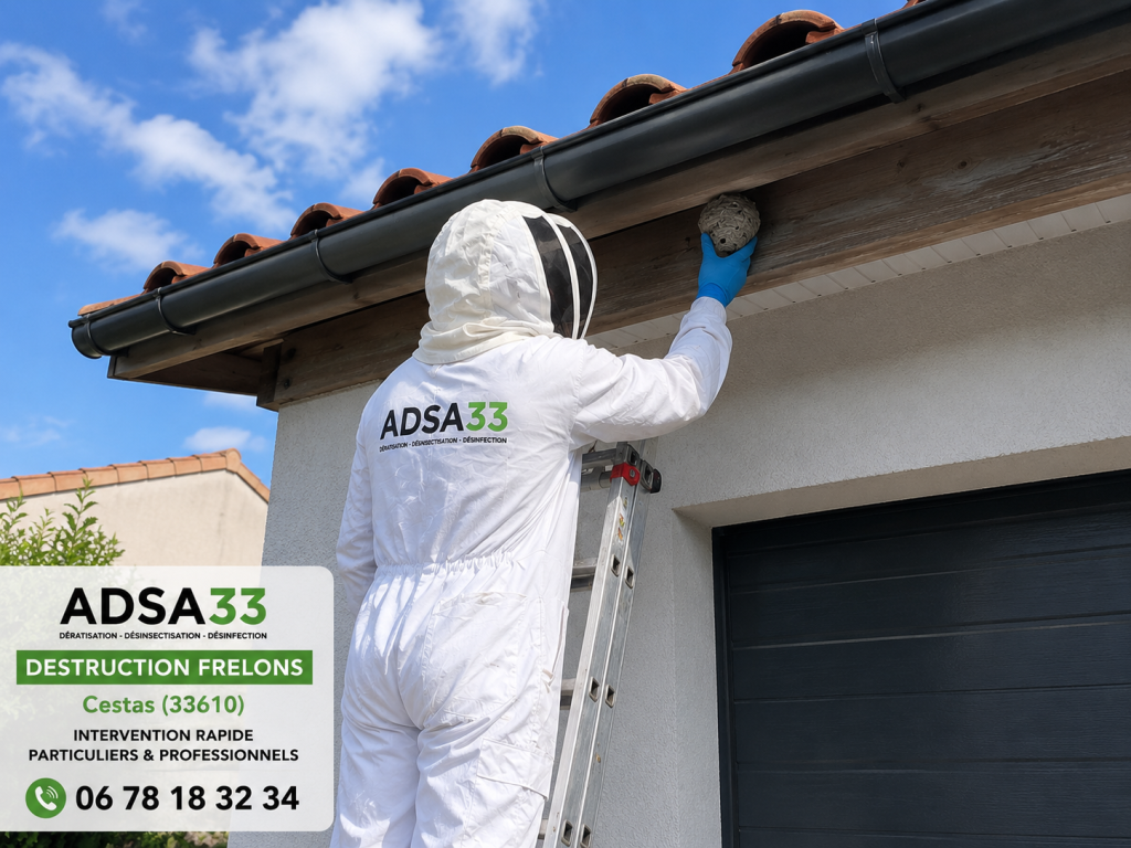 destruction frelons Cestas sous un avant-toit par ADSA33