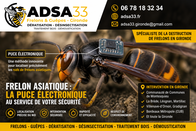 Destruction frelons asiatiques Gironde | ADSA33 La Brède Bordeaux Métropole