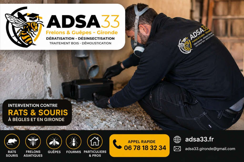 Dératisation Bègles rats et souris par ADSA33 spécialiste nuisibles Gironde